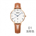 轻奢时尚手表潮流简约轻薄头层牛皮带圆盘日历女士手表商务复古百搭石英女表 W80310L